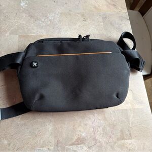 Black Messenger Sling Bag with Orange Trim